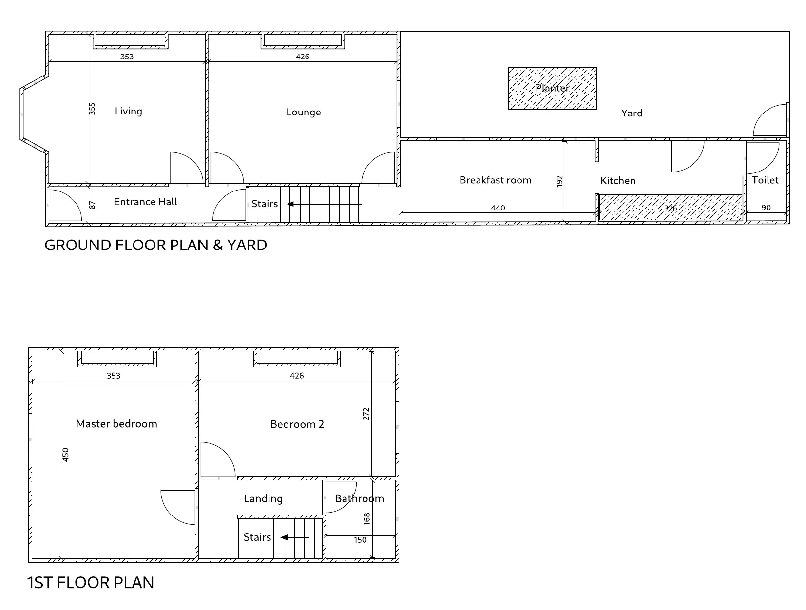 Floor plan, 2 bed mid-terrace, New Shildon
